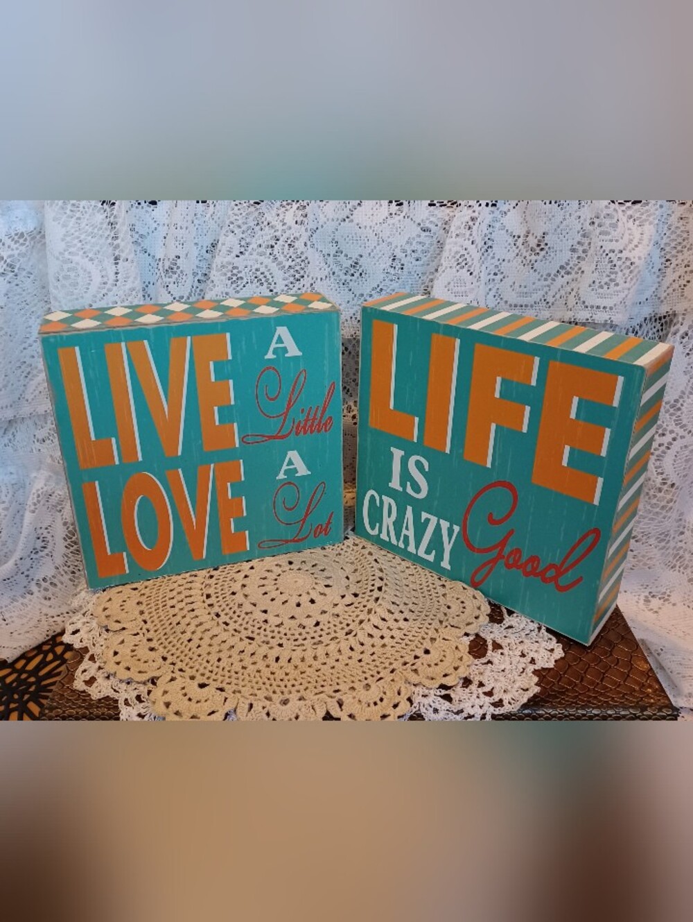 PAIR TABLETOP/HANGABLE SHABBY CHIC WOOD BLOCK QUOTES 6" (L) x 1.5" (W) x 6" (H)